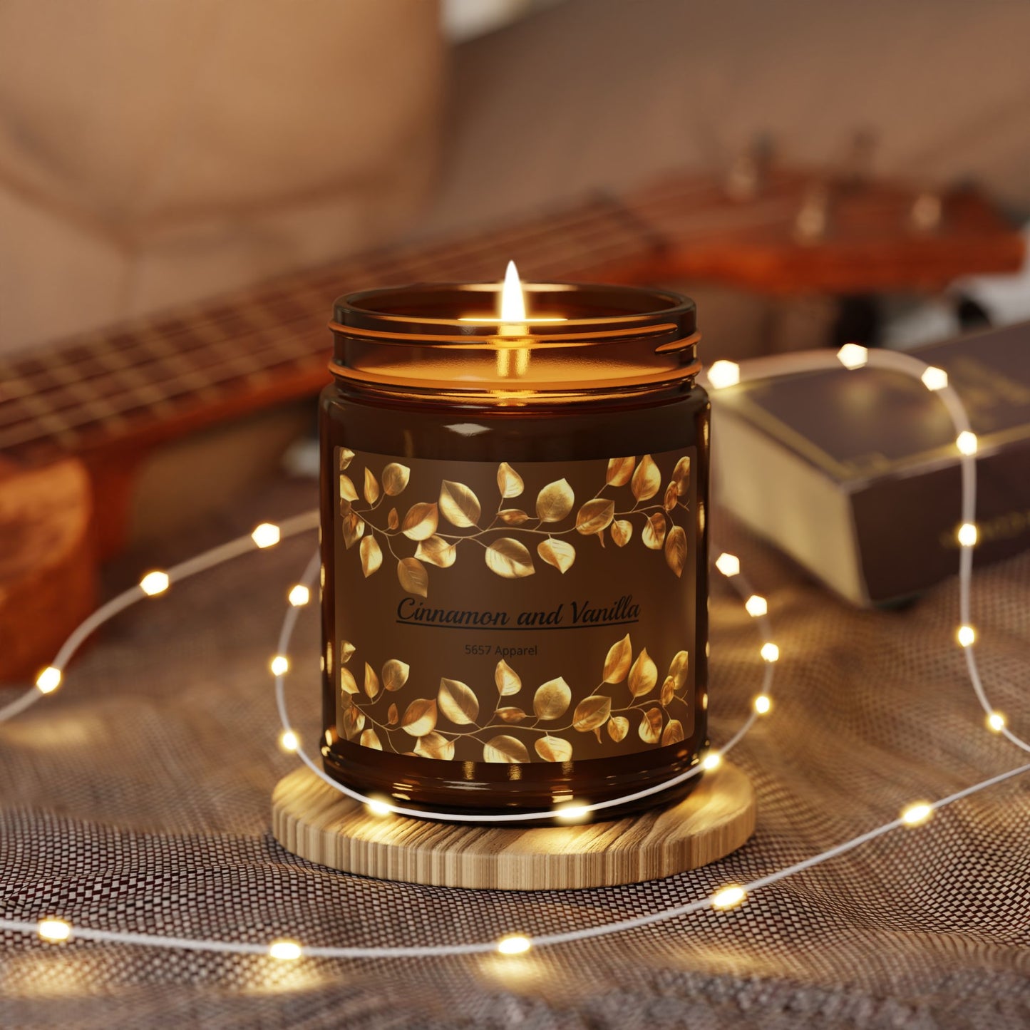 Amber Jar Scented Soy Candle - Cozy Cinnamon and Vanilla Aroma.